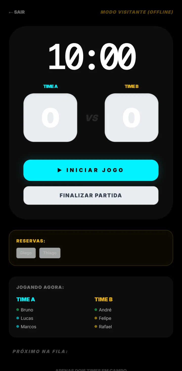 Partida ao vivo no Draft Play com cronômetro, placar dos dois times e a fila dos próximos a jogar